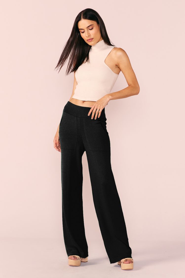 CALÇA RETA TRICOT -PRETO P - PRETO - 210188