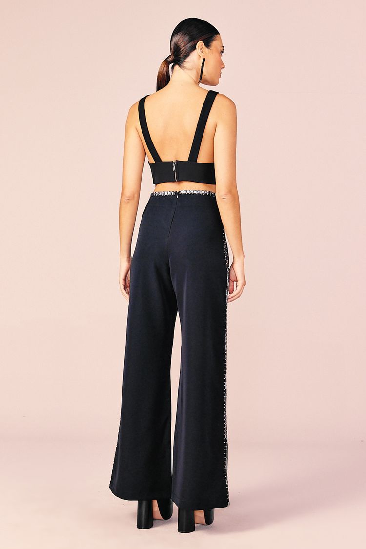 CALÇA RETA BORDADA - PRETO M - PRETO - 210779