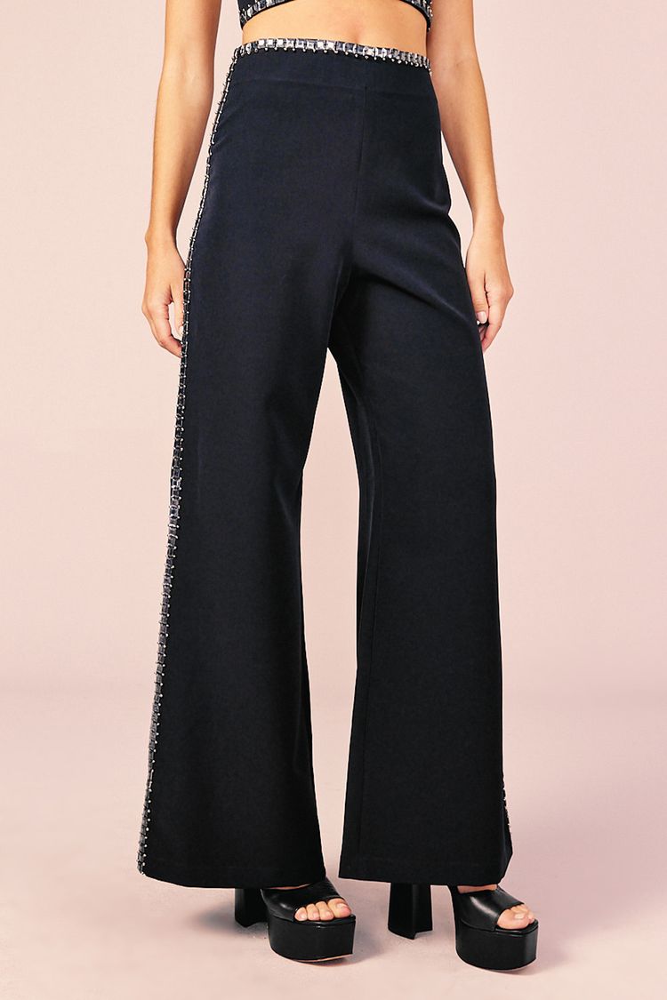 CALÇA RETA BORDADA - PRETO M - PRETO - 210780