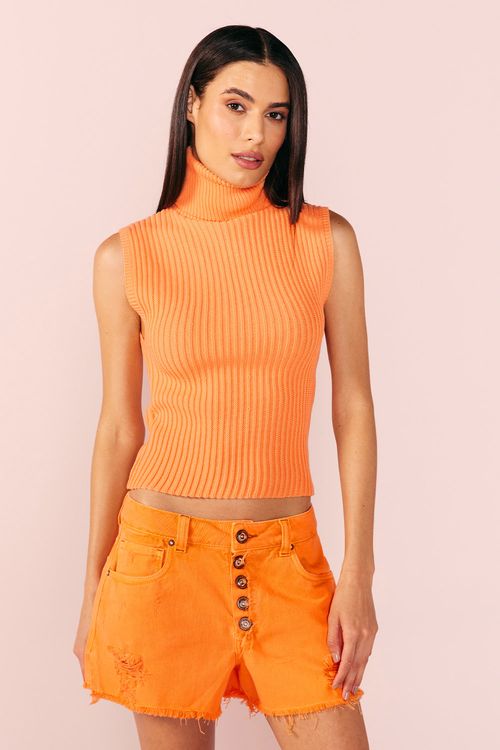 CAMISETA TRICOT GOLA ALTA -ORANGE