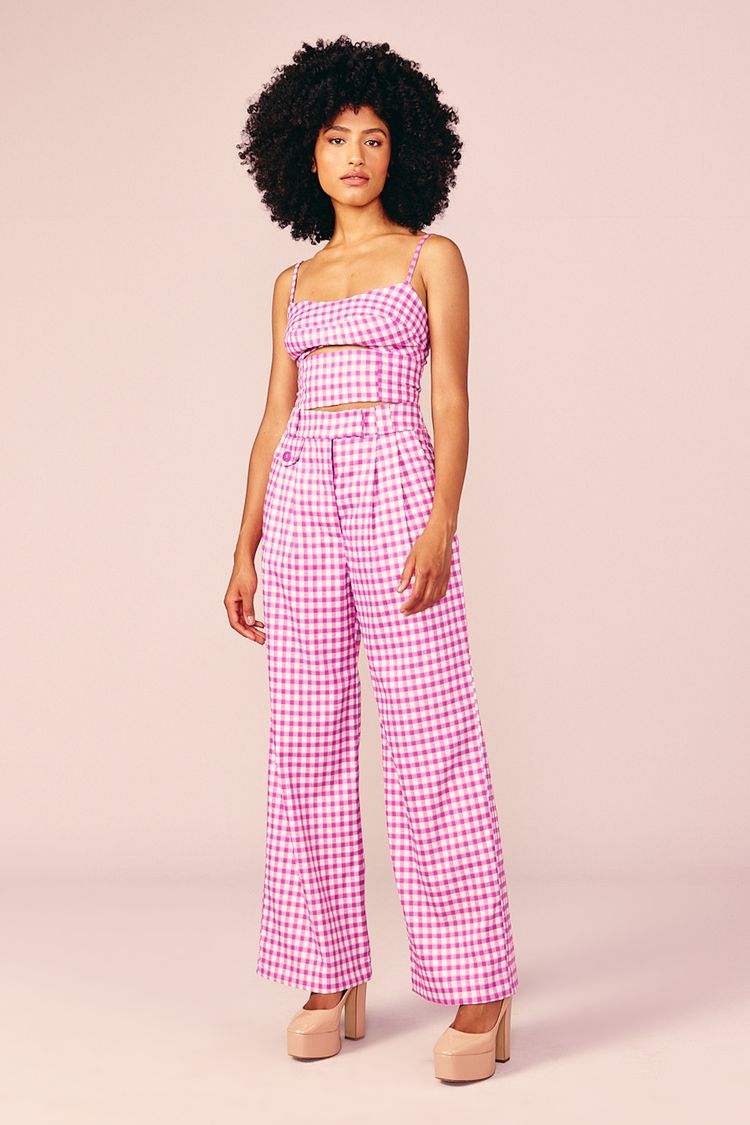 CALÇA WIDE XADREZ -MAXI PINK PP - MAXI PINK - 212905