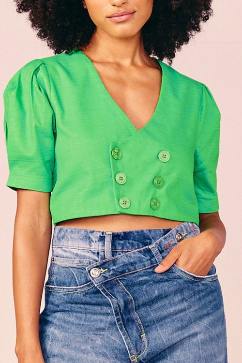 BLUSA CRUZADA 6 BOTOES -MACA VERDE