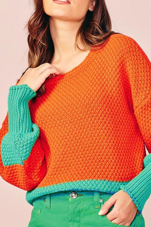 MAXI BLUSA DUO TRICOT - ORANGE / MACA VERDE