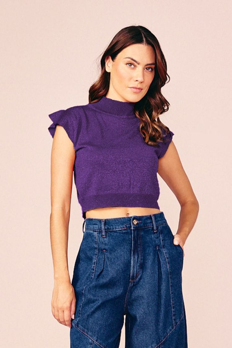 BLUSA MANGA BABADINHO LUREX -PURPLE PP - PURPLE - 213459