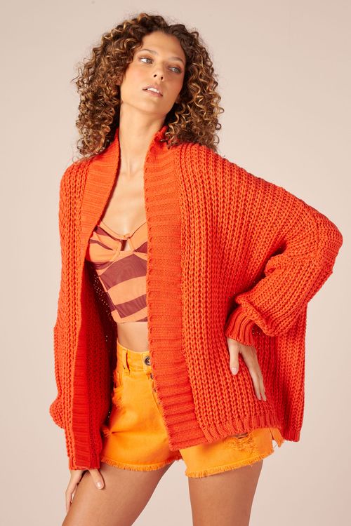 CARDIGAN TRICOT ESTAMPADO -ORANGE