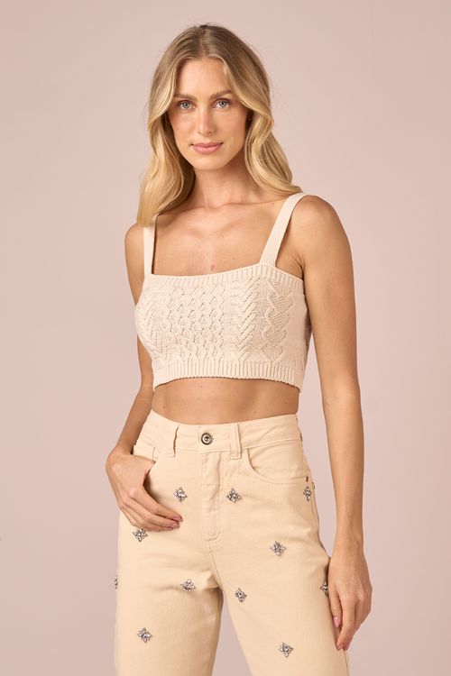 CROPPED TRICOT PONTO TRANCADO - OFF WHITE