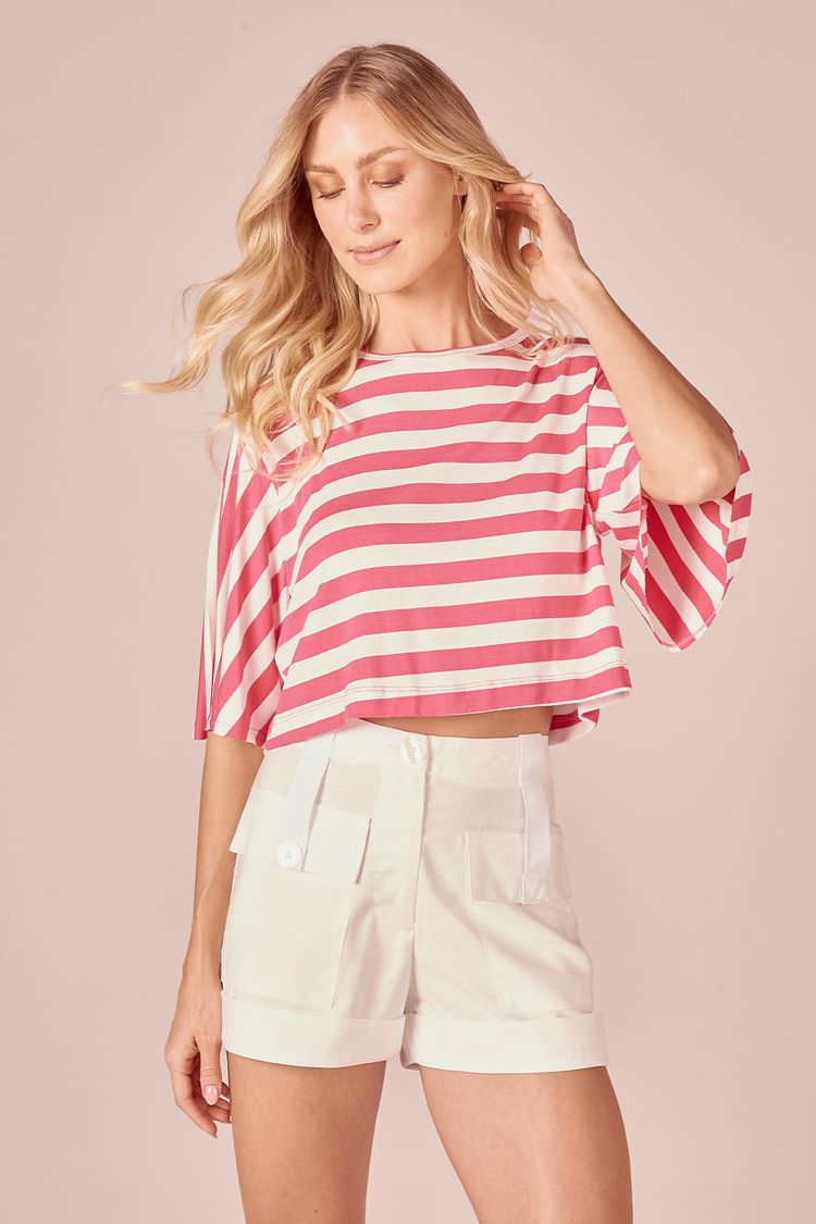 BLUSA CROPPED LISTRADA - ROSA PP - ROSA - 223598