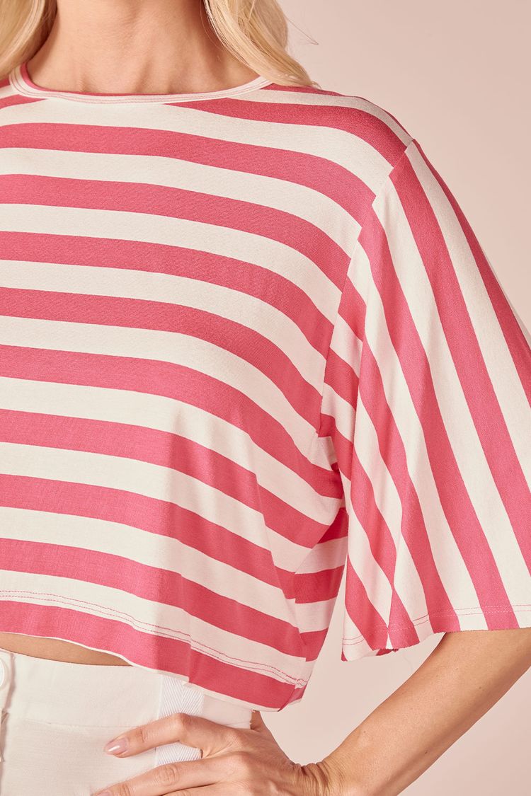 BLUSA CROPPED LISTRADA - ROSA PP - ROSA - 223602