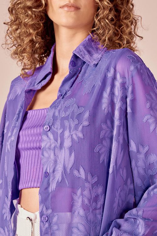 CAMISA BASICA CHIFFON FLORES - VIOLETA