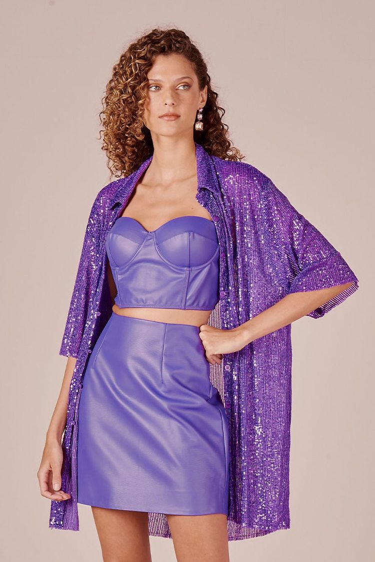 CAMISA PAETE MANGA CURTA - VIOLETA PP - VIOLETA - 228613