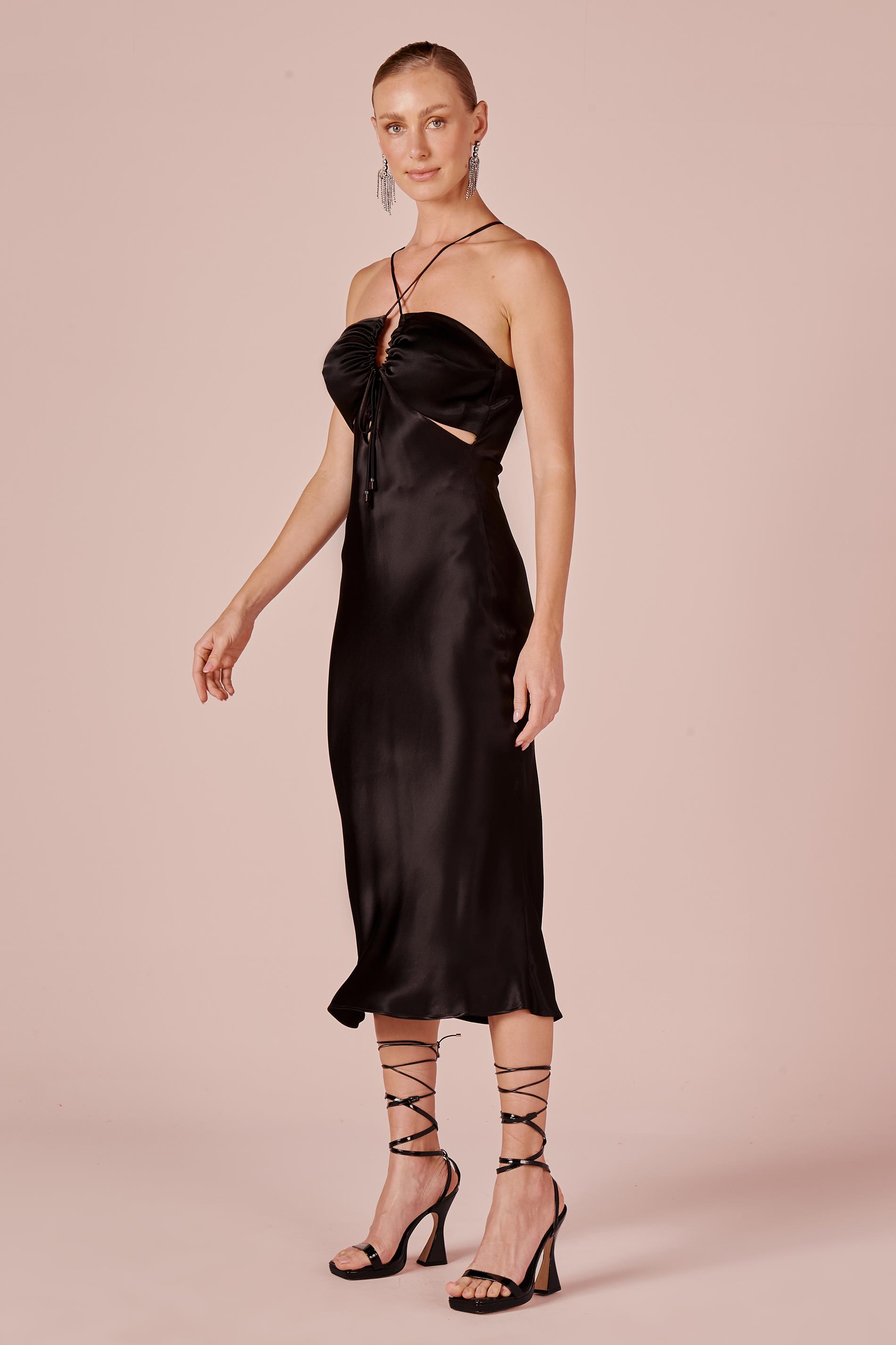 SLIP DRESS C/ LACO FRENTE-PRETO M - PRETO - 229085