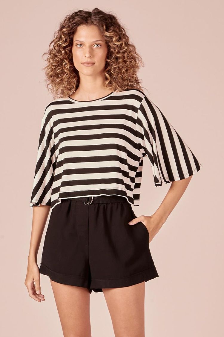 BLUSA CROPPED LISTRADA - PRETO PP - PRETO - 229422