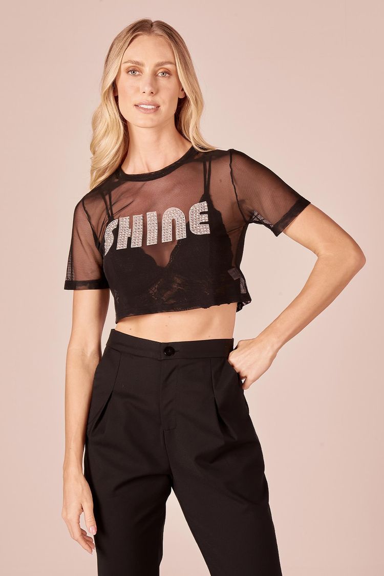 BLUSA TULE SILK SHINE - PRETO P - PRETO - 229469