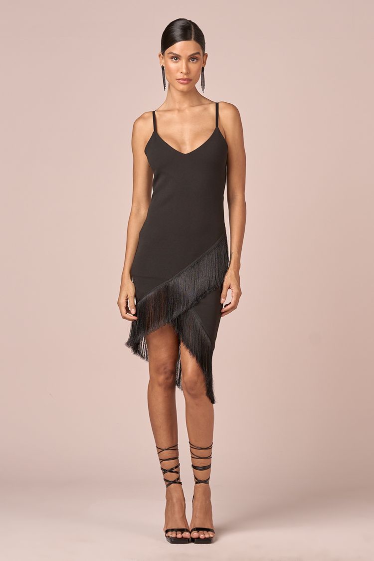 VESTIDO JUSTO FRANJAS-PRETO P - PRETO - 230489