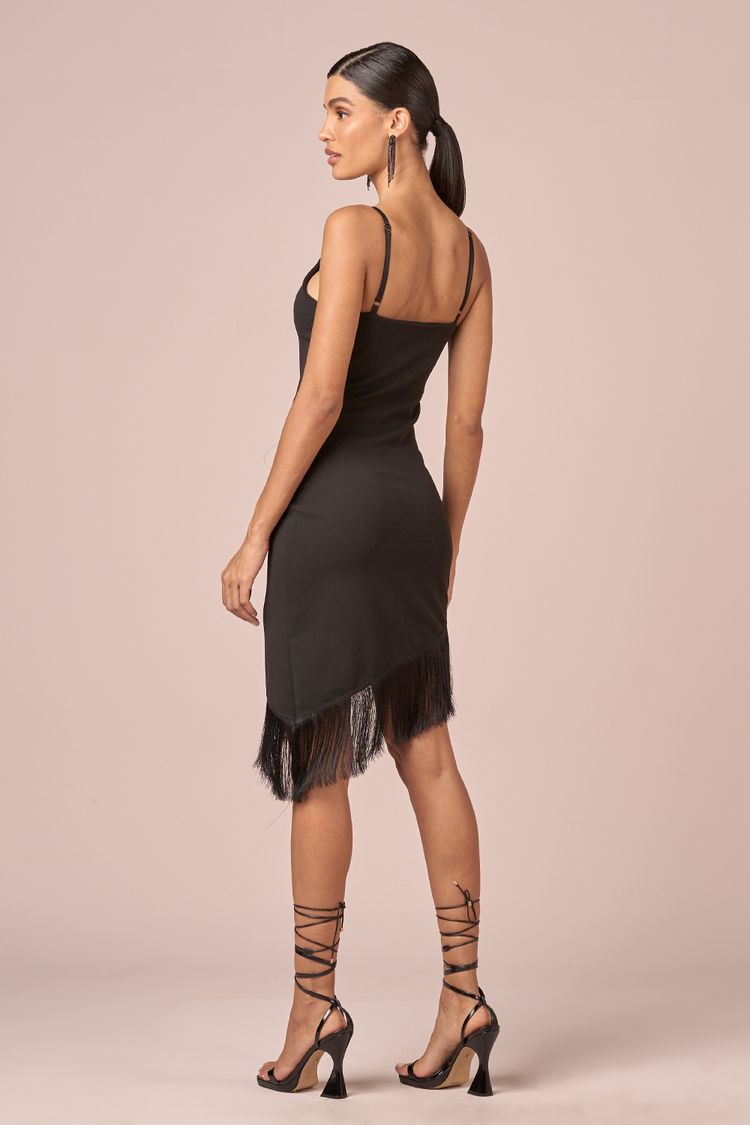 VESTIDO JUSTO FRANJAS-PRETO P - PRETO - 230491