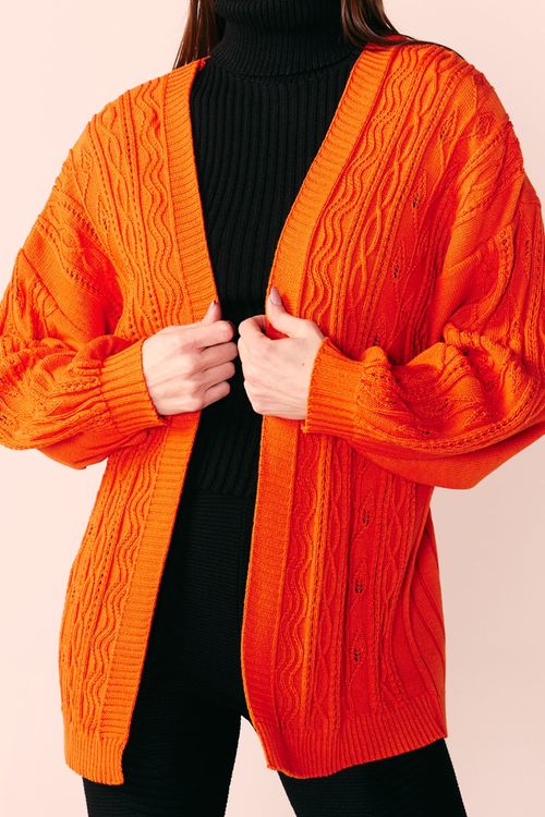 CARDIGAN TRICOT PONTO TRABALHADO -
TERRACOTA