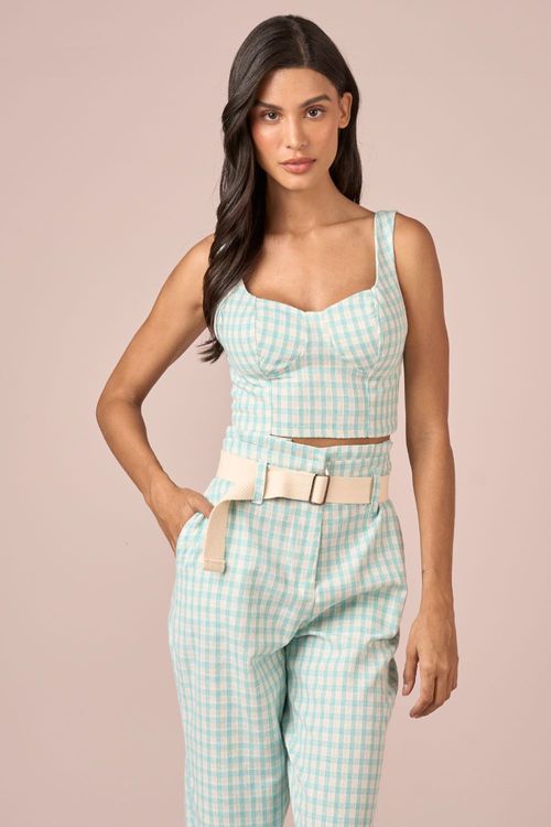 CROPPED LINHO VICHY LUREX - AGUA