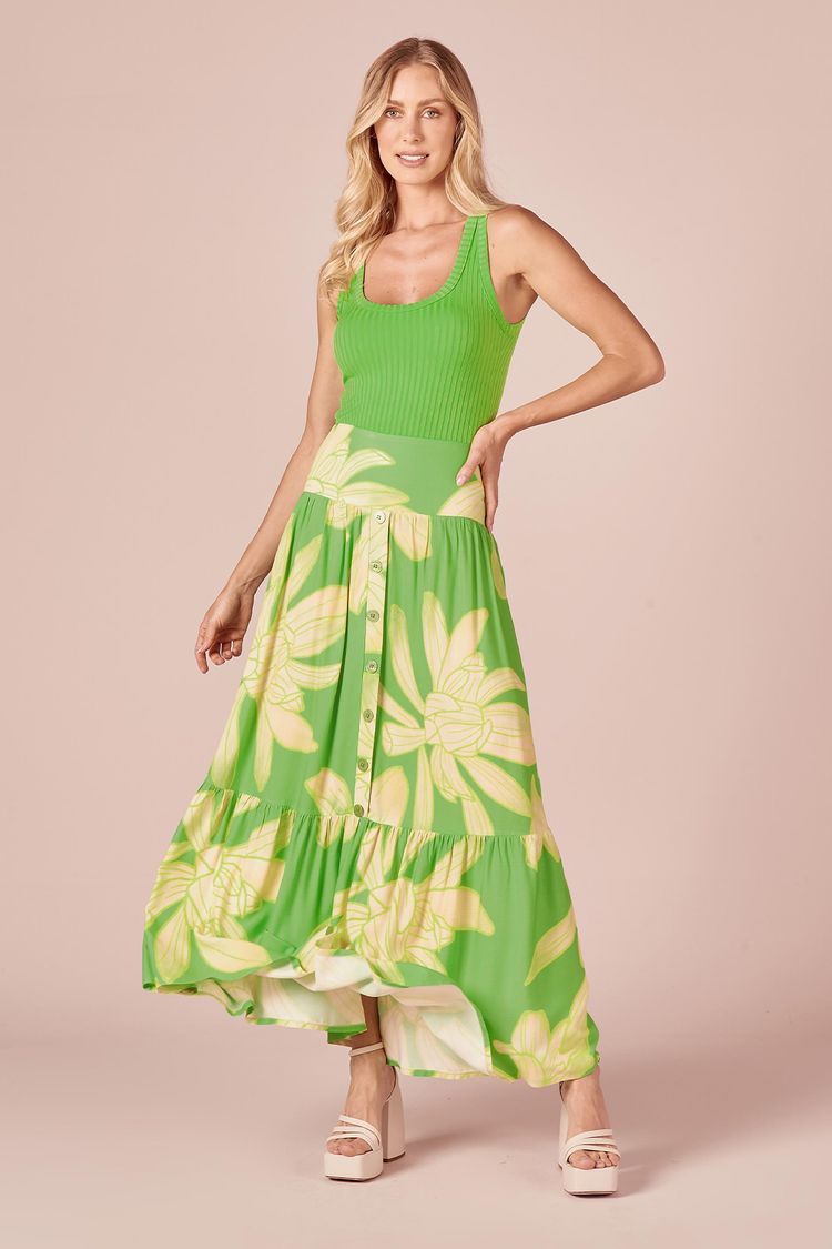 SAIA LONGA -ESTAMPA FLORAL LIME PP - EST FLORAL LIME - 231698