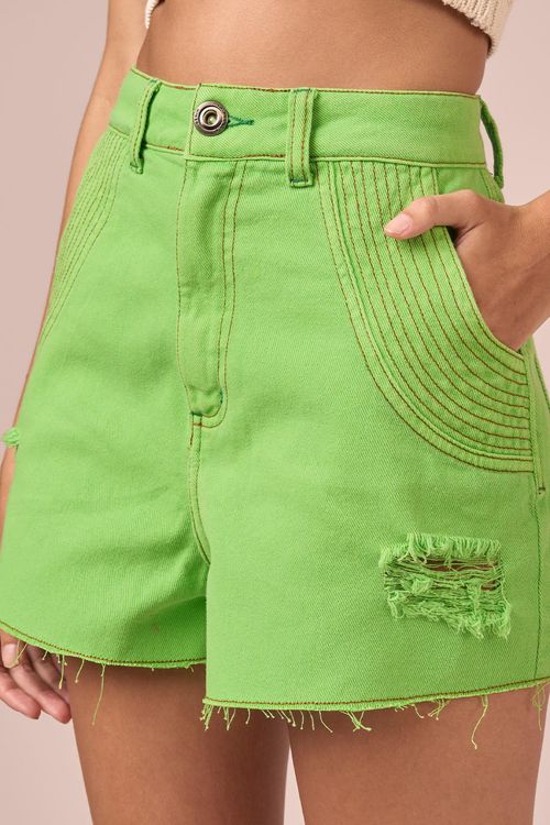 SHORT SARJA PESPONTO BOLSO - LIME