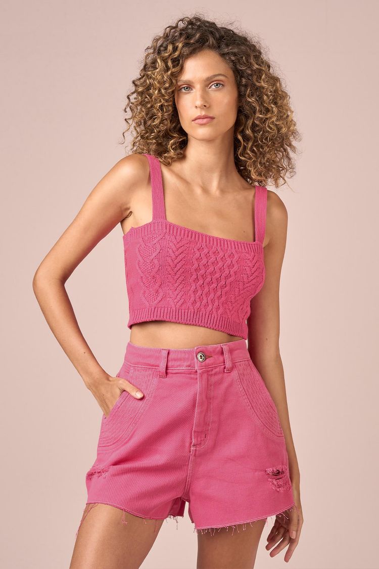 SHORT SARJA PESPONTO BOLSO - CARMIM 34 - CARMIM - 232114