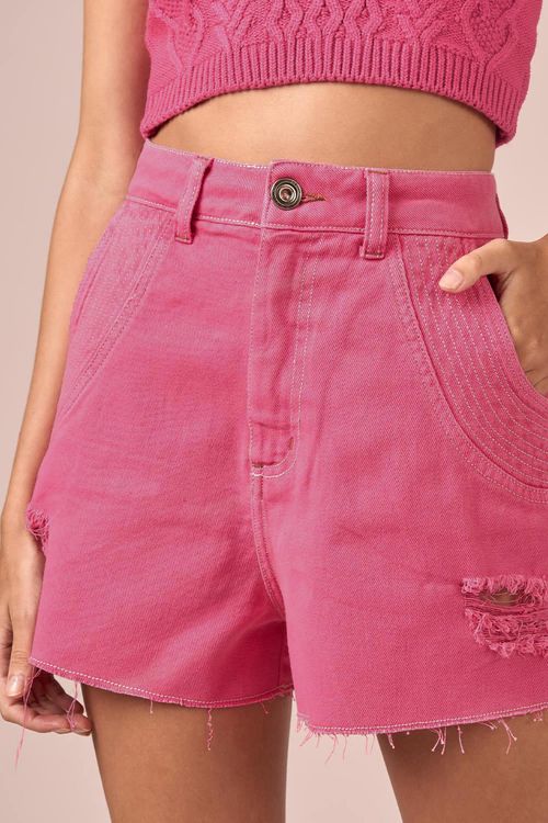 SHORT SARJA PESPONTO BOLSO - CARMIM