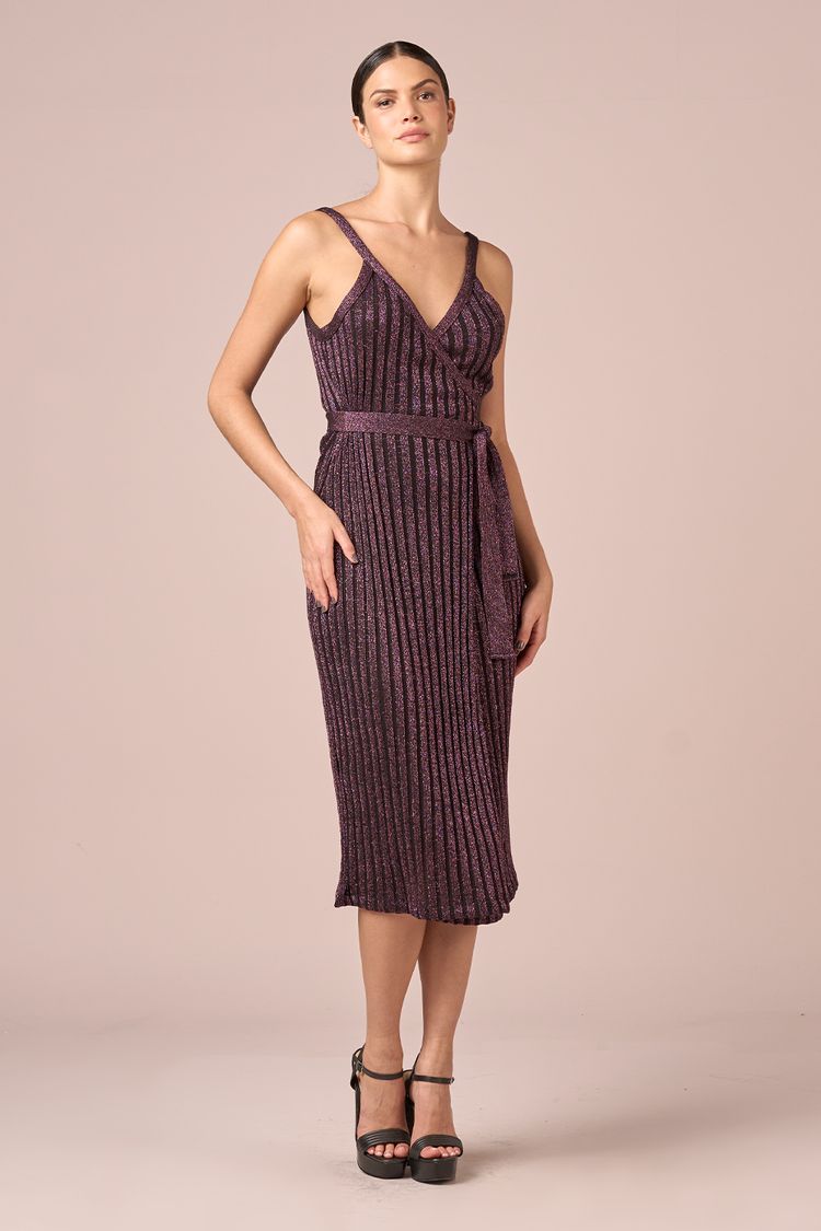 VESTIDO TRANSPASSADO TRICOT - PRETO/ROSA P - PRETO/ROSA - 232192