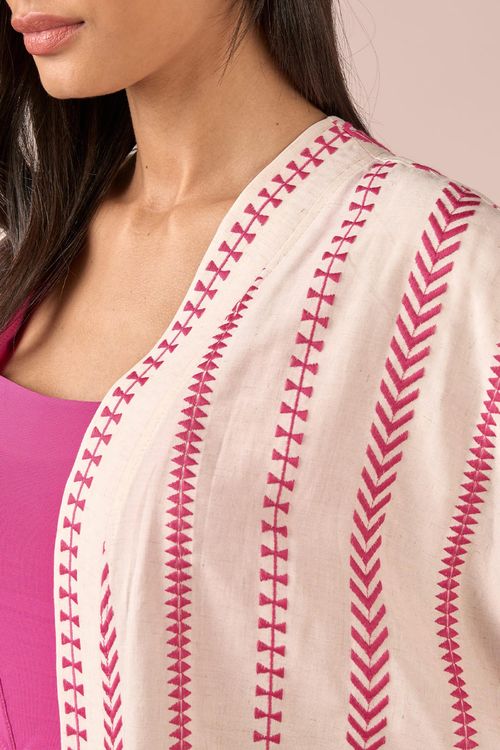 KIMONO VISCOSE BORDADA - ROSA NEON