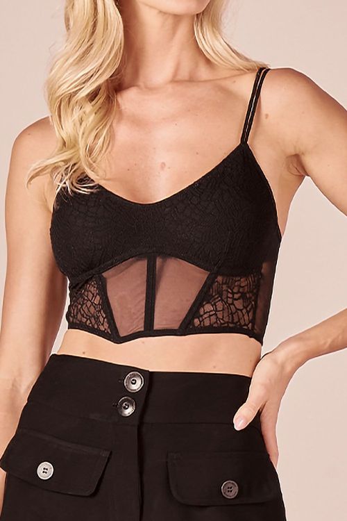 TOP CORSET RENDA E TULE - PRETO