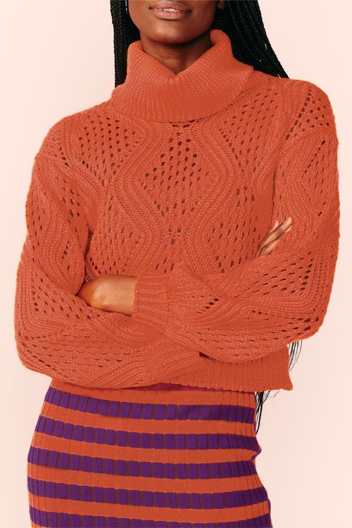 BLUSA GOLA ALTA TRICOT CROPPED -TERRACOTA