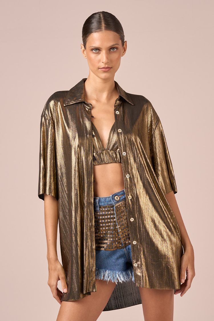 CAMISA OVERSIZED NIGHT - OURO PP - OURO - 233059