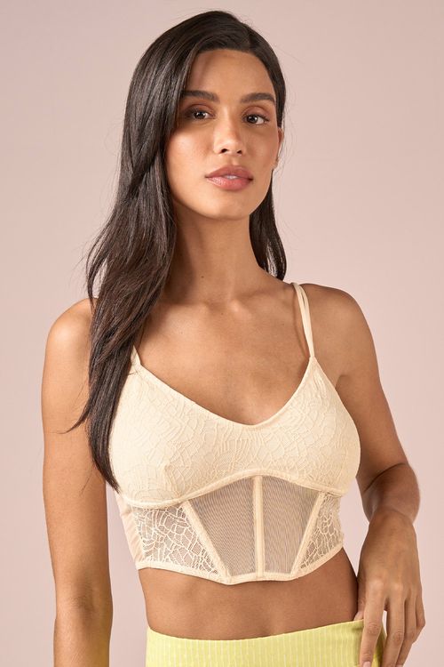 TOP CORSET RENDA E TULE - OFF WHITE