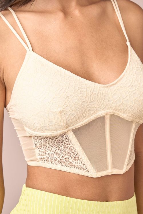 TOP CORSET RENDA E TULE - OFF WHITE