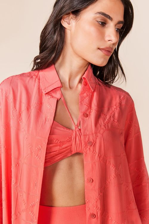 CAMISA BASICA VISCOSE BORDADA - FLAMINGO