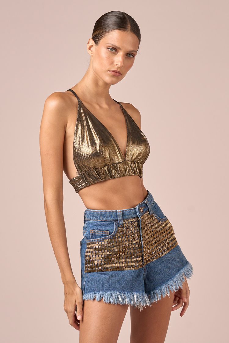 TOP TRIANGULO MALHA - OURO P - OURO - 235113