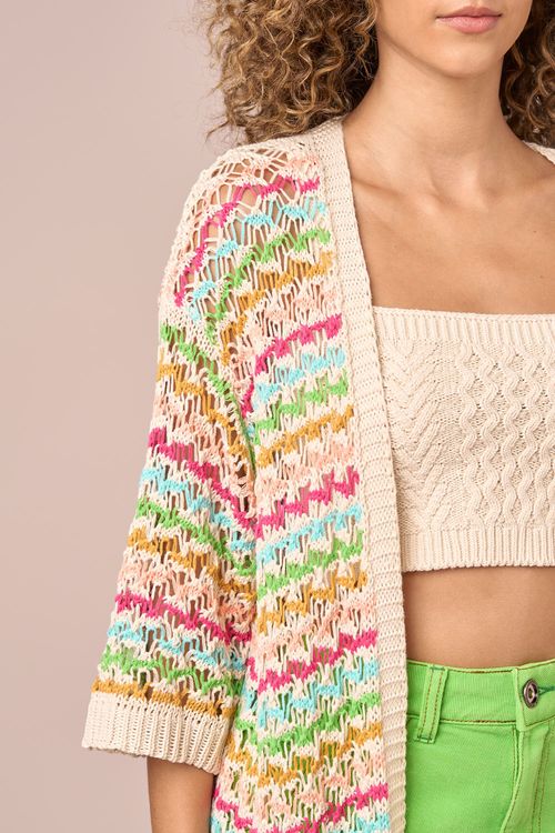 CARDIGAN PONTO REDE COLOR TRICOT - OFF WHITE