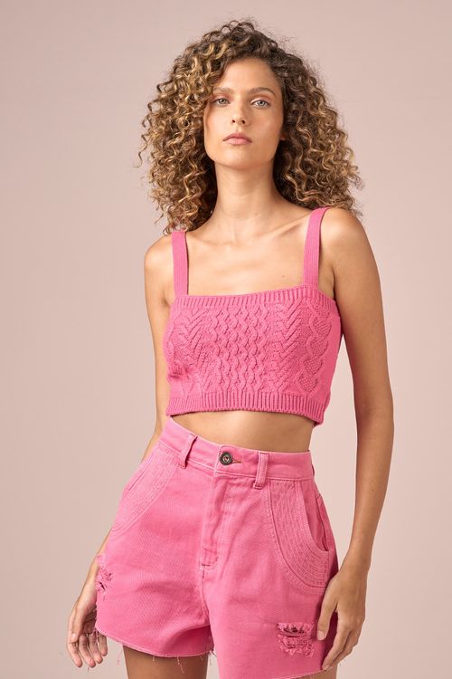 CROPPED TRICOT PONTO TRANCADO - ROSA