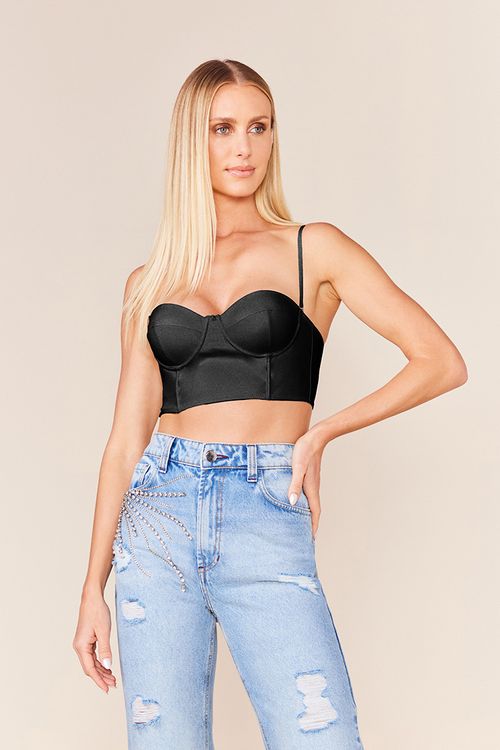 TOP CORSET COURO - PRETO