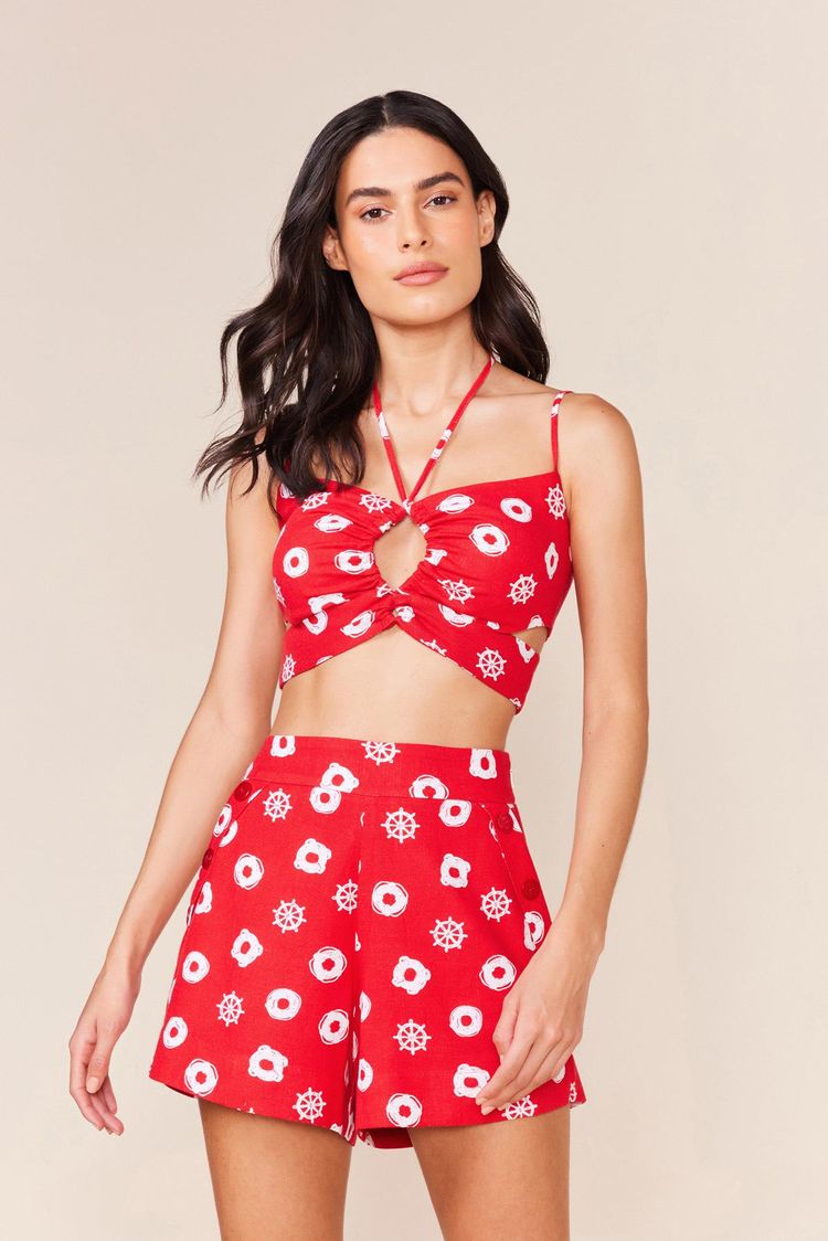 SHORT BOTOES LATERAIS ESTAMPADO - EST MERGULHO VERMELHO P - EST MERGULHO VERMELHO - 238718