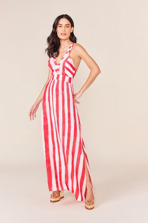 VESTIDO LONGO ESTAMPADO-EST ALTO MAR VERMELHO