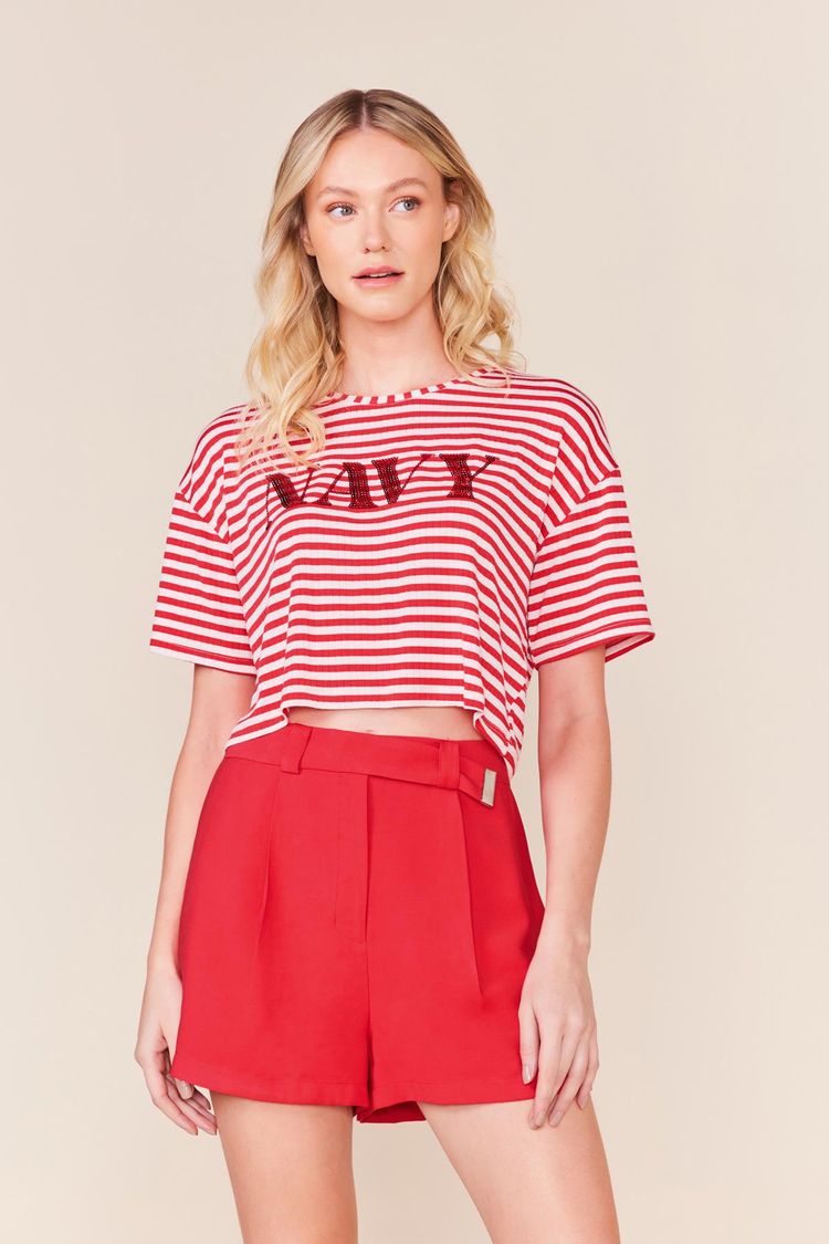 T-SHIRT NAVY BORDADO - VERMELHO PP - VERMELHO - 238999