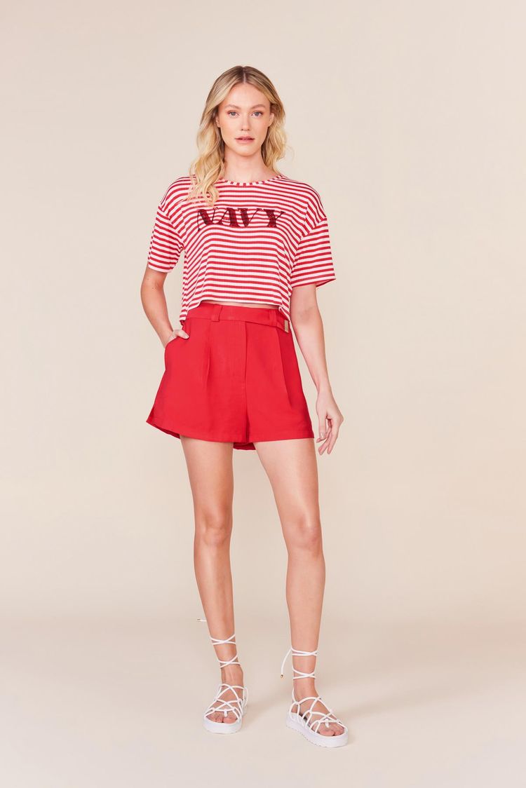 T-SHIRT NAVY BORDADO - VERMELHO PP - VERMELHO - 239003