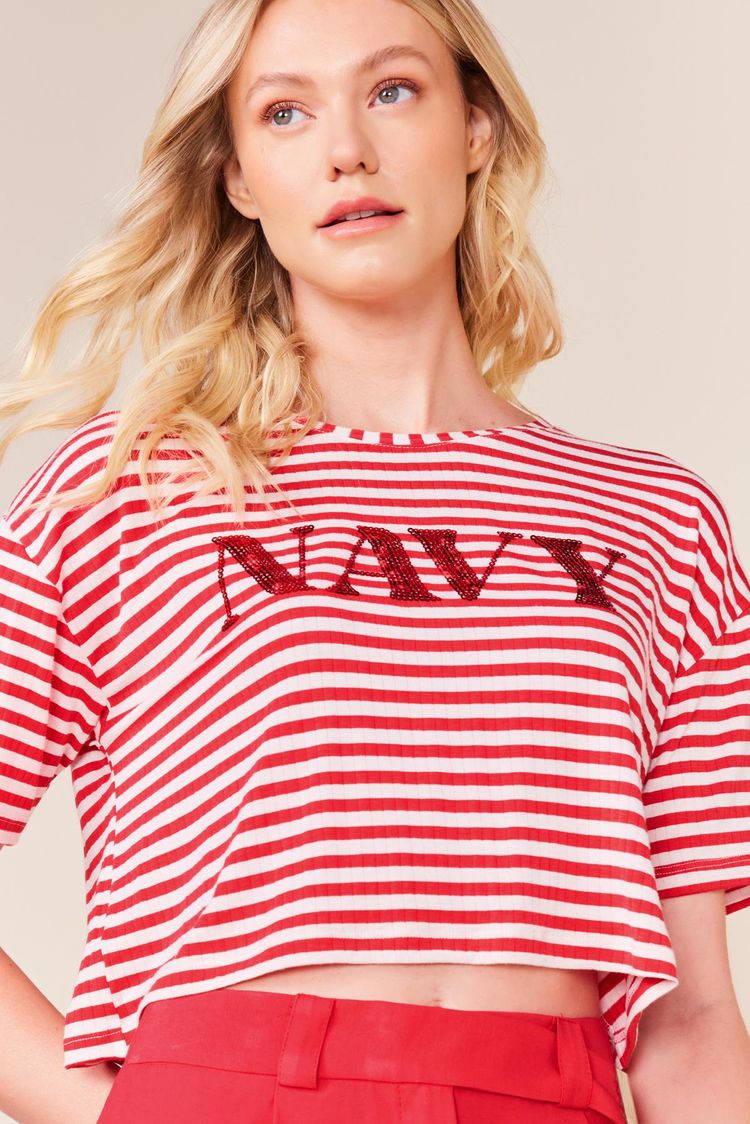 T-SHIRT NAVY BORDADO - VERMELHO PP - VERMELHO - 239011