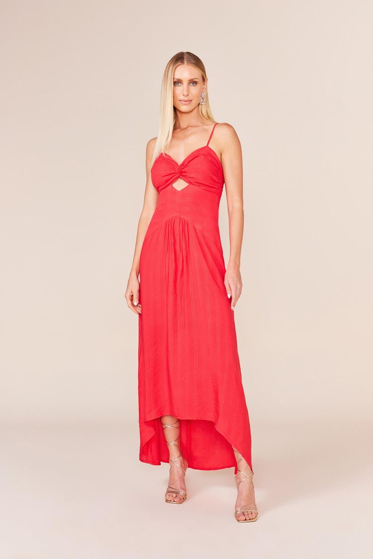 VESTIDO LONGO LISTRAS LUREX-VERMELHO P - VERMELHO - 239111