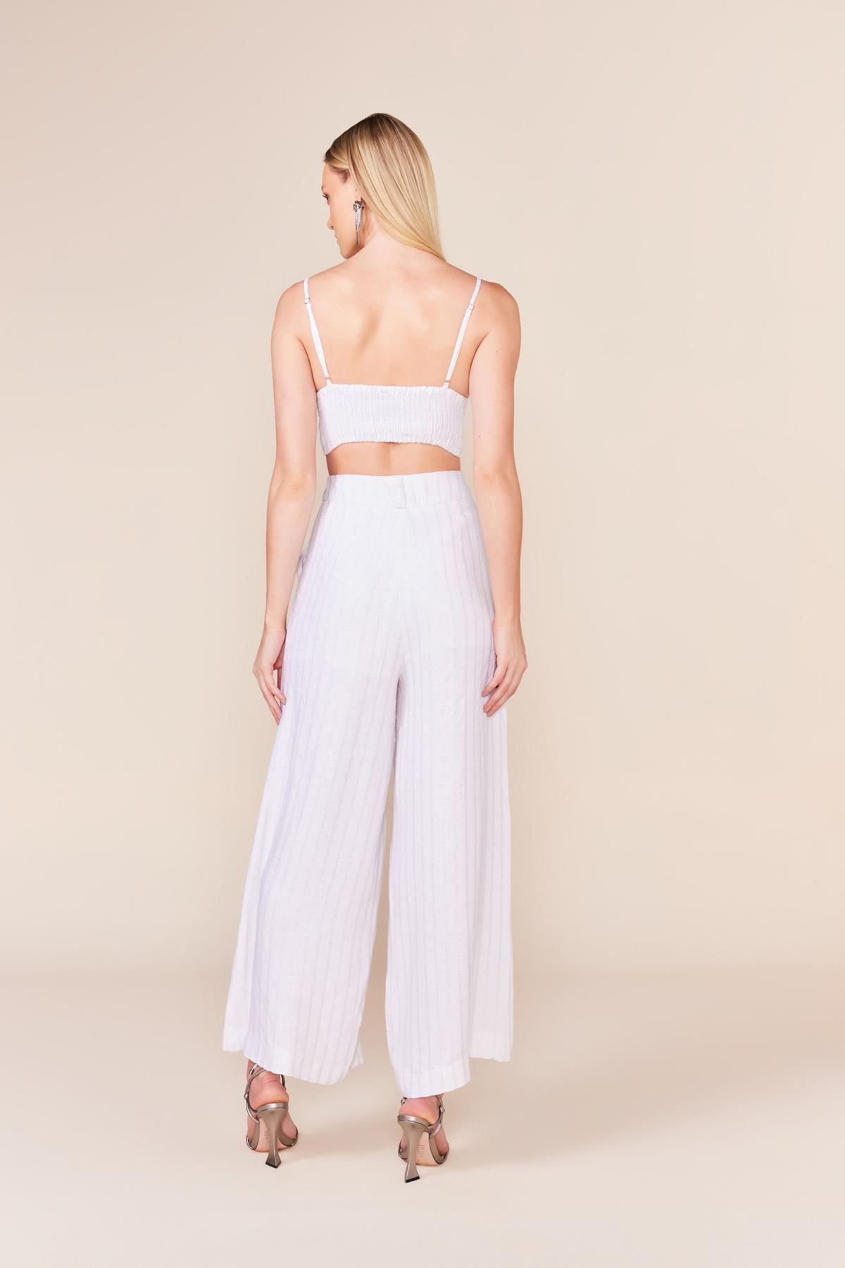 PANTALONA LINHO LISTRAS LUREX - BRANCO PP - BRANCO - 240186