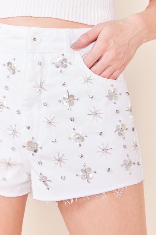 SHORT SARJA BORDADO - BRANCO