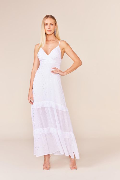 VESTIDO LONGO PINGOS LUREX-BRANCO