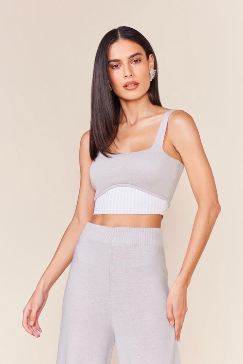 CROPPED BICOLOR FIO LUREX TRICOT -PRATA