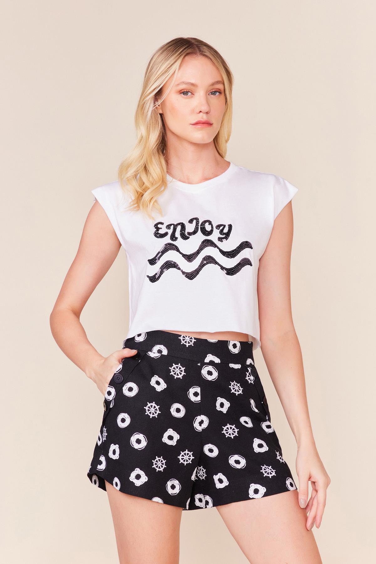 T-SHIRT BORDADO ENJOY -BRANCO G - BRANCO - 243079