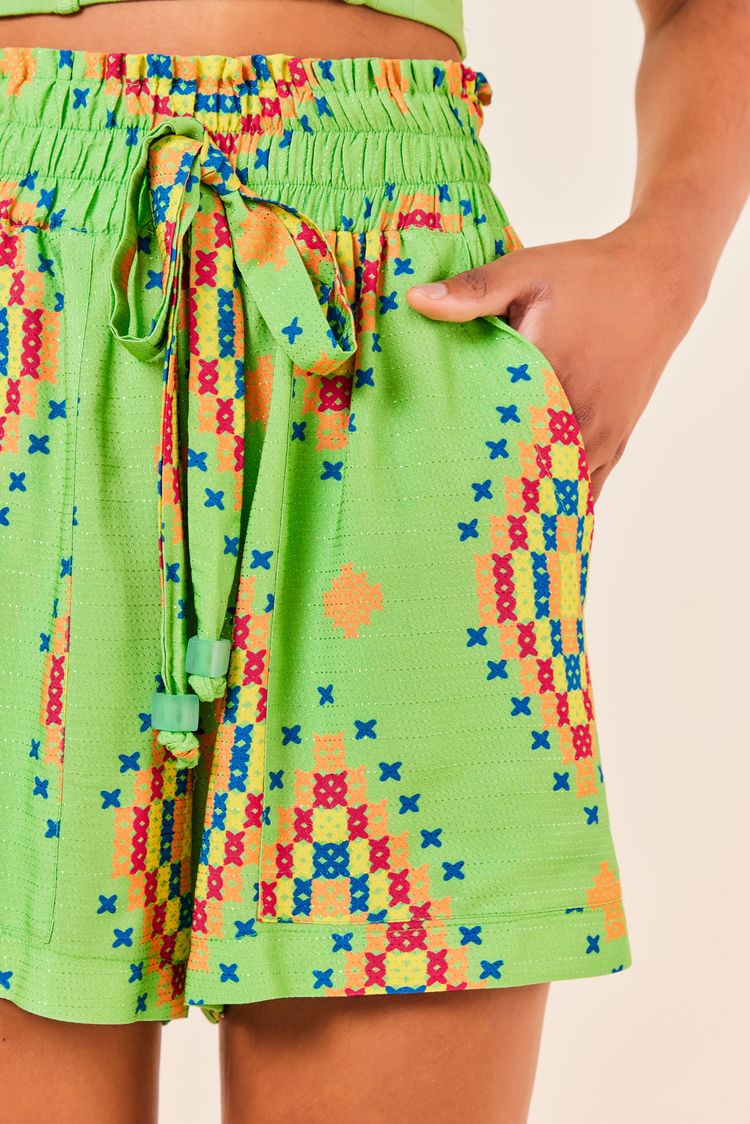 Short Cós Largo Estamapa Ponto Cruz M - EST PONTO CRUZ JADE - 243842