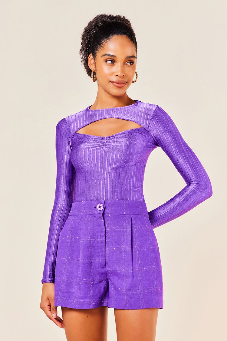 BLUSA RIBANA AVELUDADA COM MANGA LONGA -ULTRA VIOLETA P - ULTRA VIOLETA - 244512